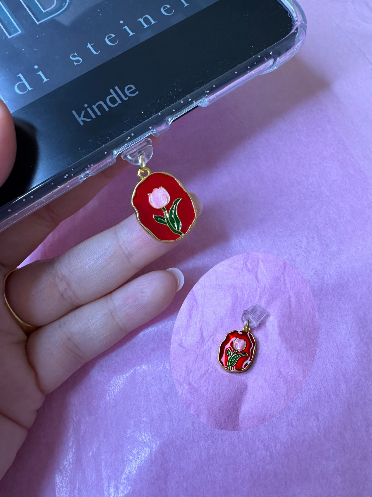 Red Background Tulip Charm