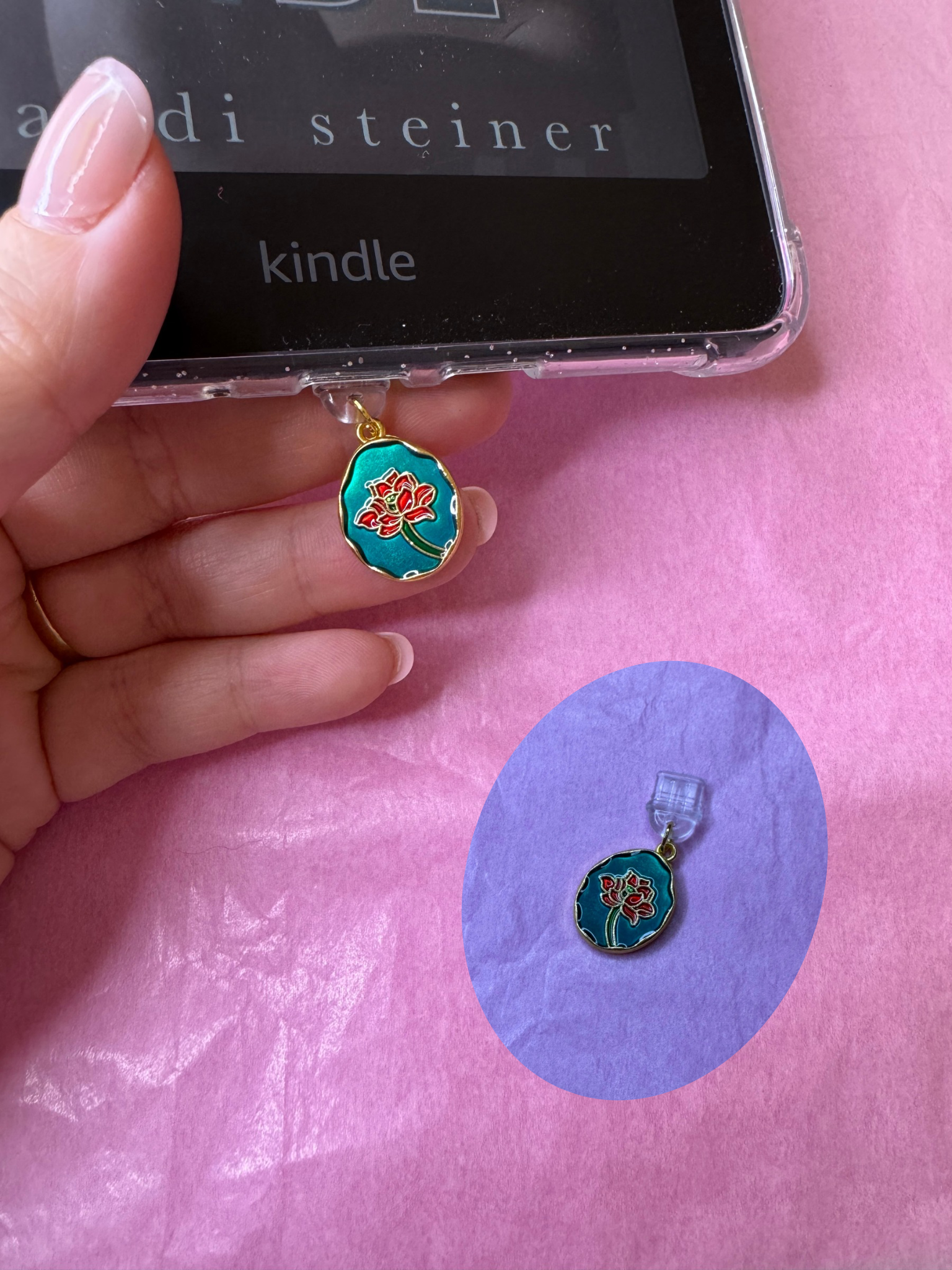 (Teal Background Flower Charm